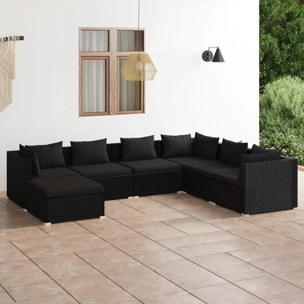 vidaXL Set Divani da Giardino 7 pz con Cuscini in Polyrattan Nero