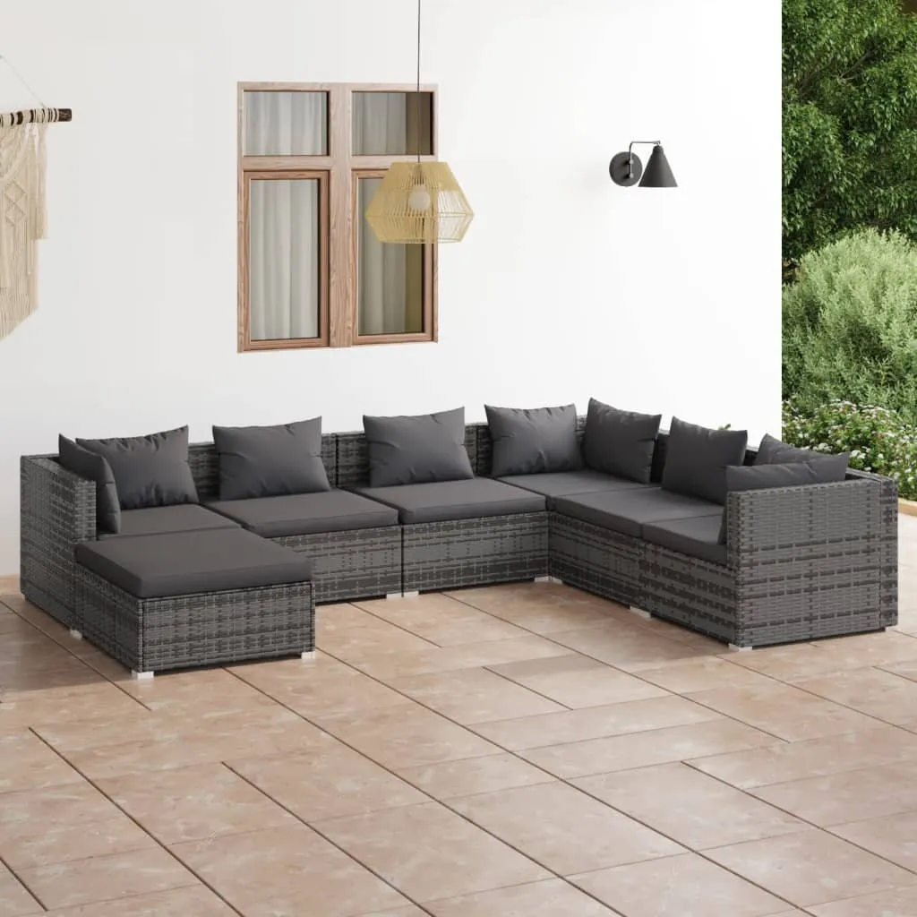 vidaXL Set Divani da Giardino 7 pz con Cuscini in Polyrattan Grigio