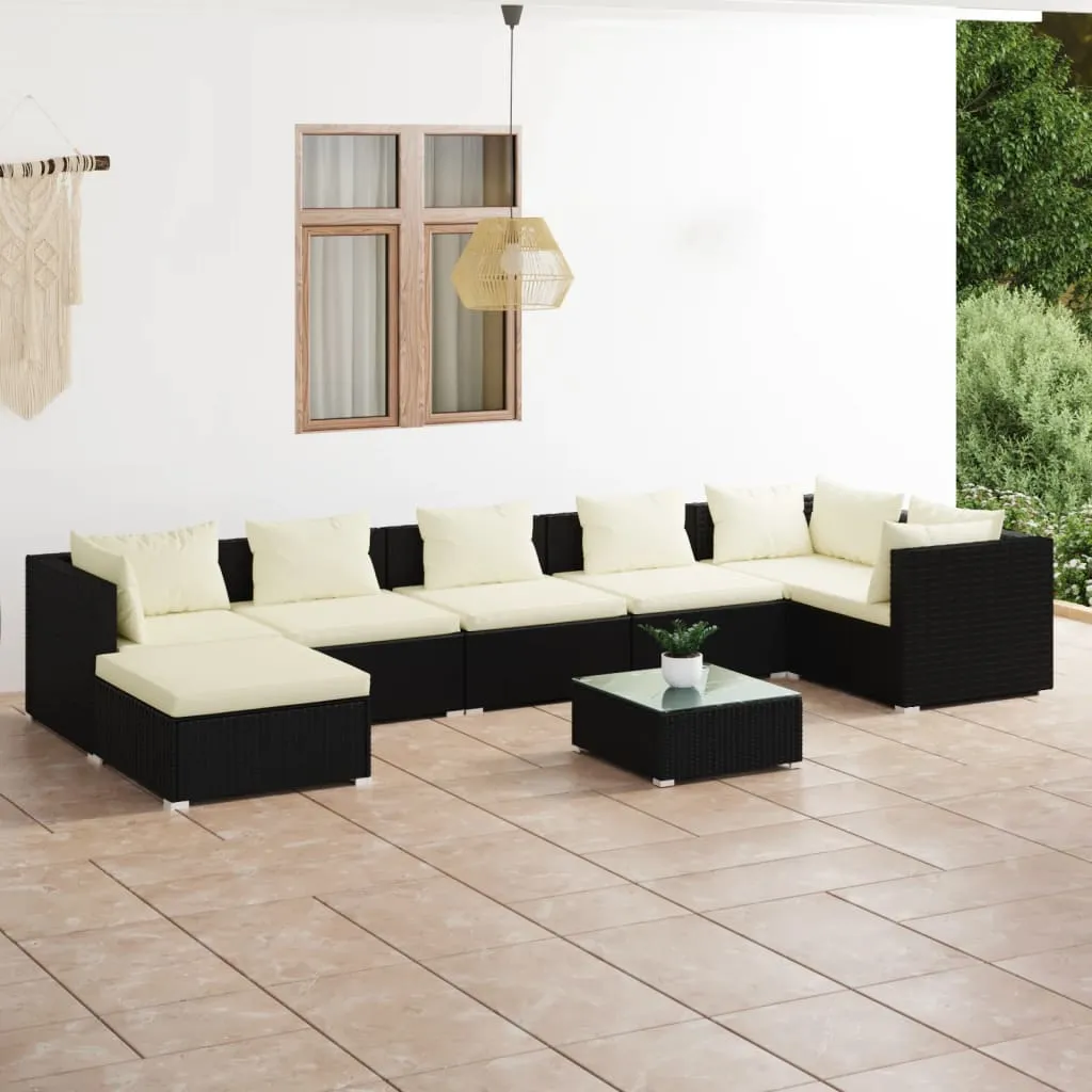 vidaXL Set Salotto da Giardino 8 pz con Cuscini in Polyrattan Nero