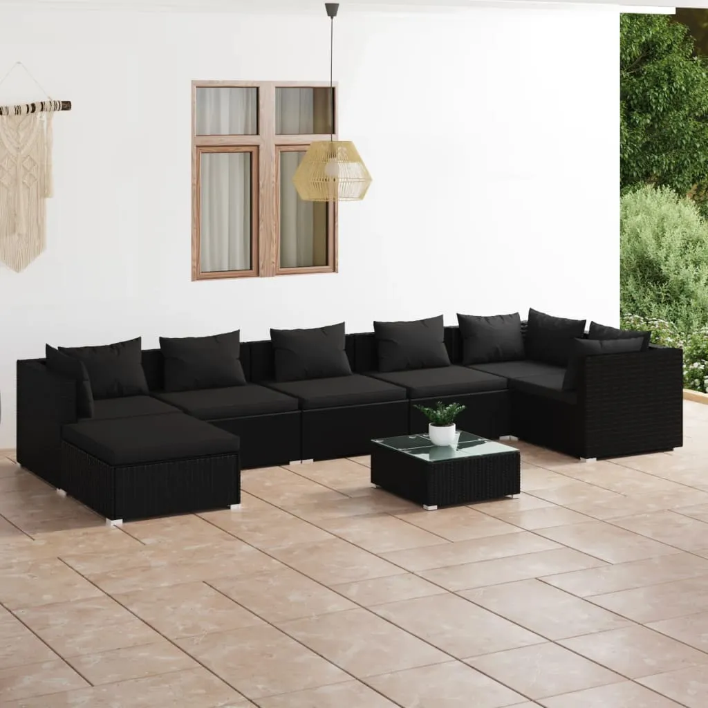 vidaXL Set Salotto da Giardino 8 pz con Cuscini in Polyrattan Nero