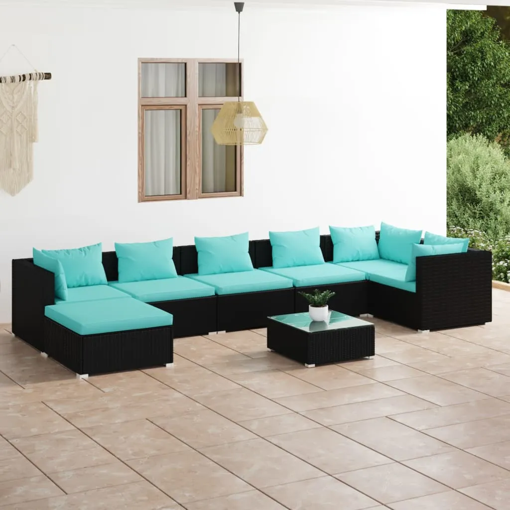 vidaXL Set Salotto da Giardino 8 pz con Cuscini in Polyrattan Nero