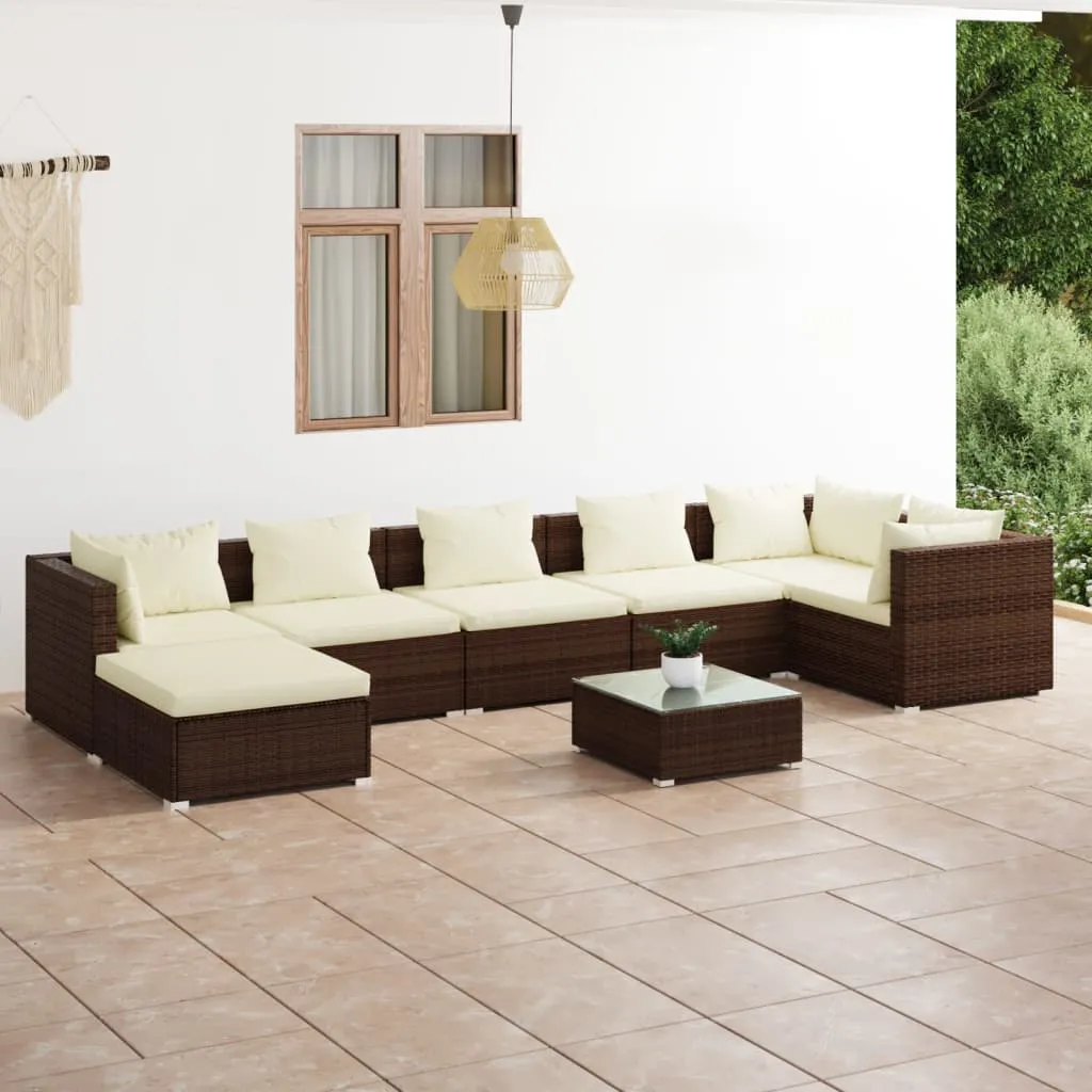 vidaXL Set Divani da Giardino 8 pz con Cuscini in Polyrattan Marrone