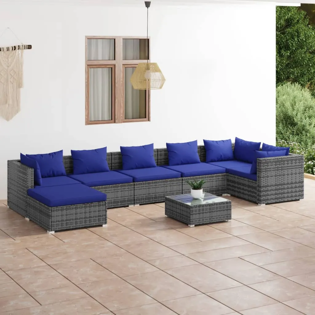 vidaXL Set Divani da Giardino 8 pz con Cuscini in Polyrattan Grigio