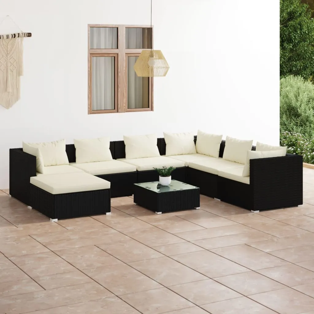 vidaXL Set Salotto da Giardino 8 pz con Cuscini in Polyrattan Nero