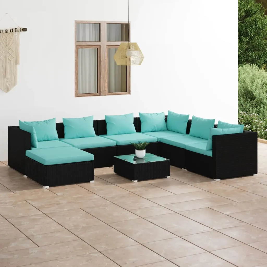 vidaXL Set Divani da Giardino 8 pz con Cuscini in Polyrattan Nero