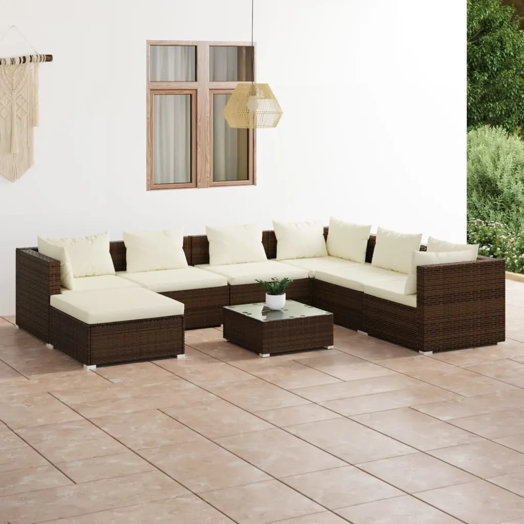 vidaXL Set Divani da Giardino 8 pz con Cuscini in Polyrattan Marrone