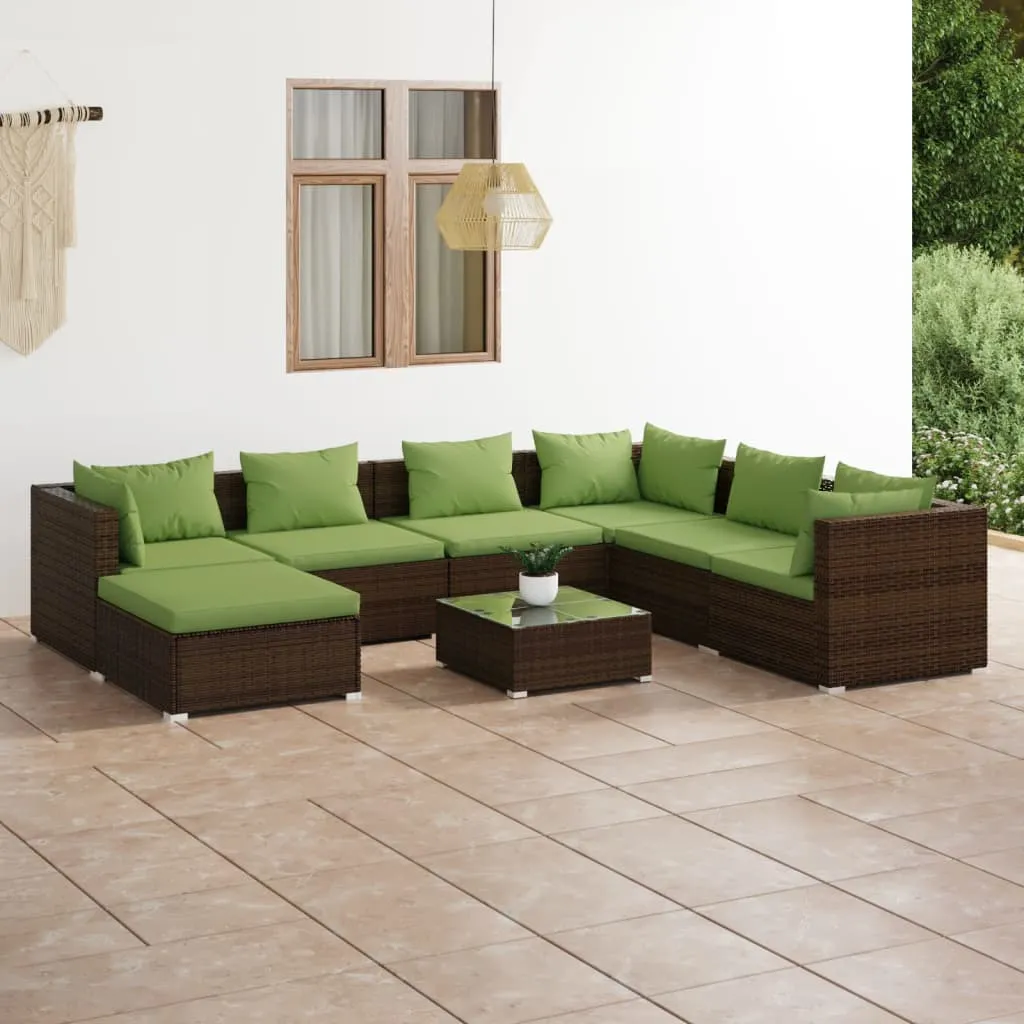 vidaXL Set Divani da Giardino 8 pz con Cuscini in Polyrattan Marrone