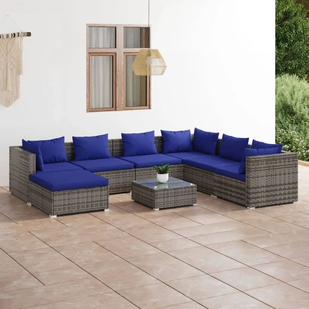 vidaXL Set Divani da Giardino 8 pz con Cuscini in Polyrattan Grigio