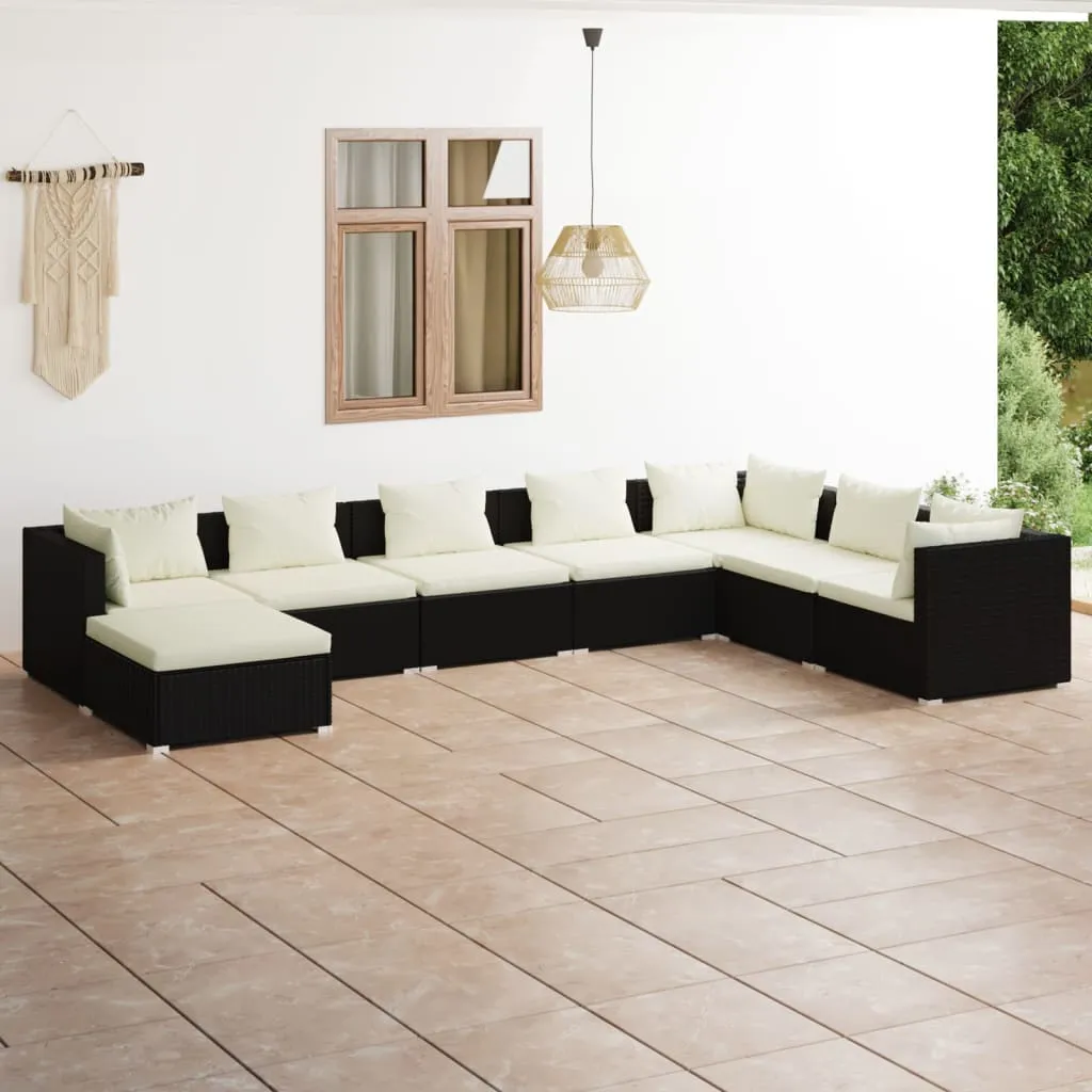 vidaXL Set Salotto da Giardino 8 pz con Cuscini in Polyrattan Nero