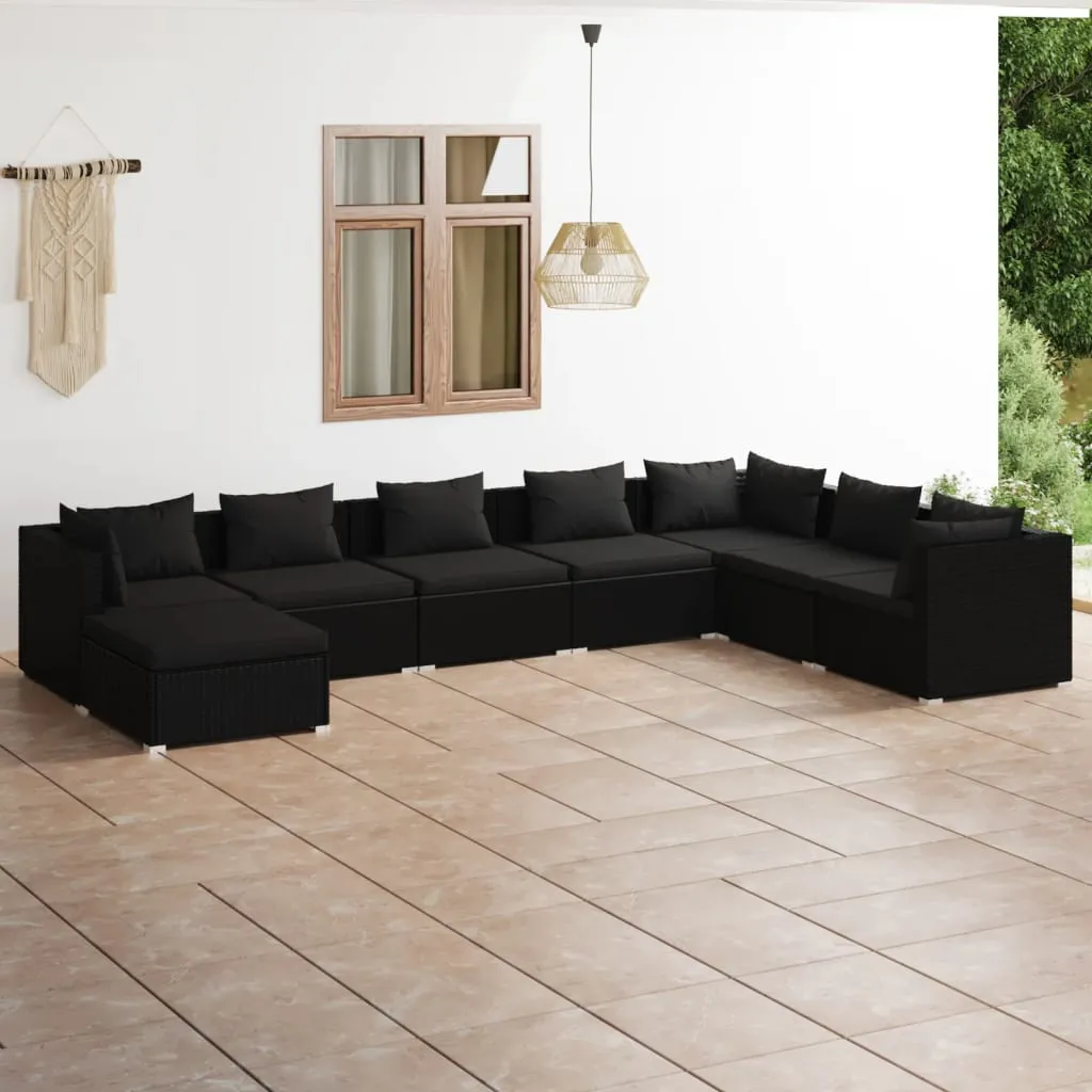 vidaXL Set Divani da Giardino 8 pz con Cuscini in Polyrattan Nero