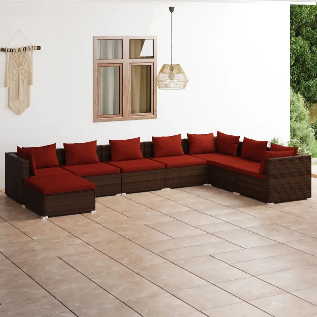 vidaXL Set Divani da Giardino 8 pz con Cuscini in Polyrattan Marrone