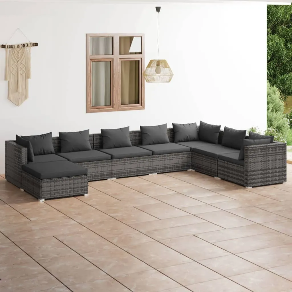 vidaXL Set Divani da Giardino 8 pz con Cuscini in Polyrattan Grigio