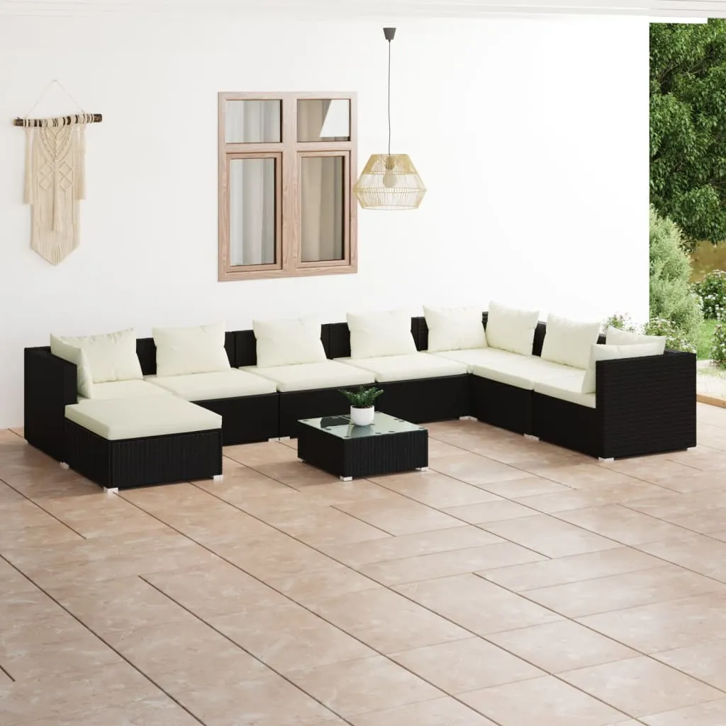 vidaXL Set Salotto da Giardino 9 pz con Cuscini in Polyrattan Nero