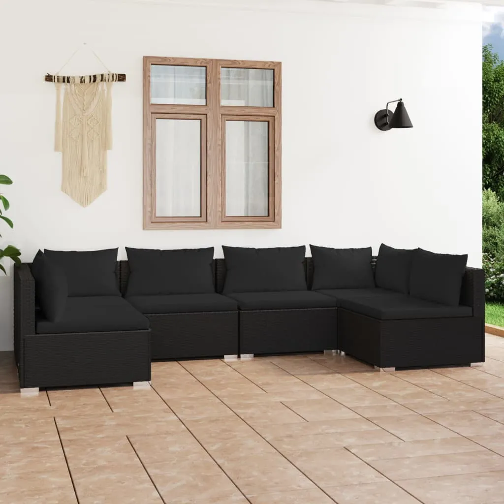 vidaXL Set Divani da Giardino 6 pz con Cuscini in Polyrattan Nero