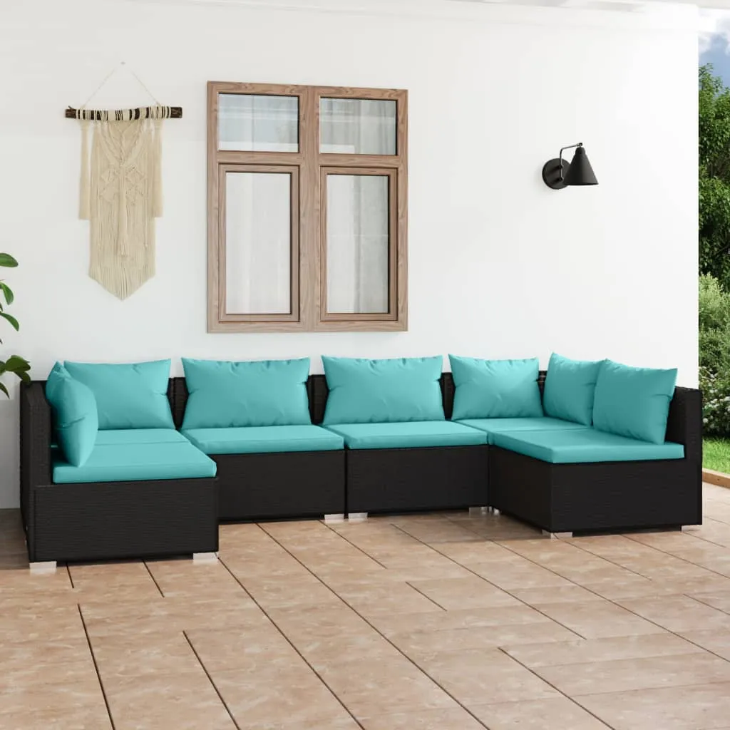 vidaXL Set Divani da Giardino 6 pz con Cuscini in Polyrattan Nero