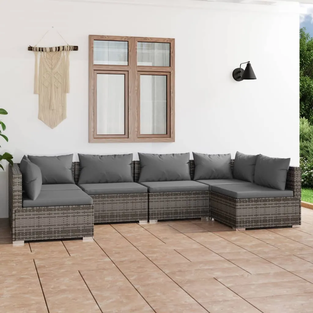 vidaXL Set Divani da Giardino 6 pz con Cuscini in Polyrattan Grigio