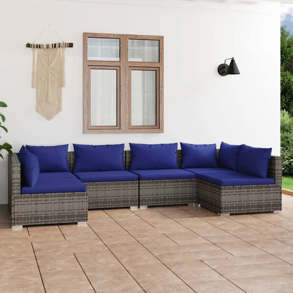 vidaXL Set Divani da Giardino 6 pz con Cuscini in Polyrattan Grigio