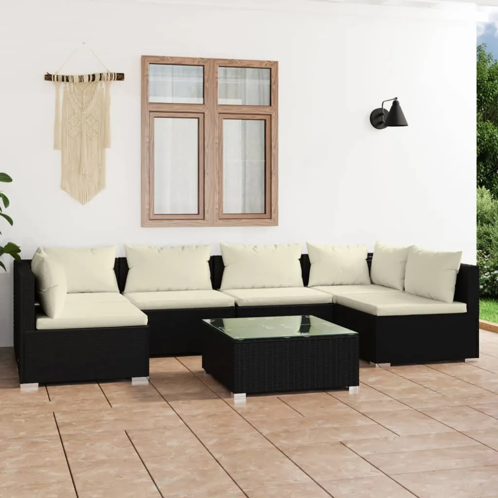 vidaXL Set Salotto da Giardino 7 pz con Cuscini in Polyrattan Nero