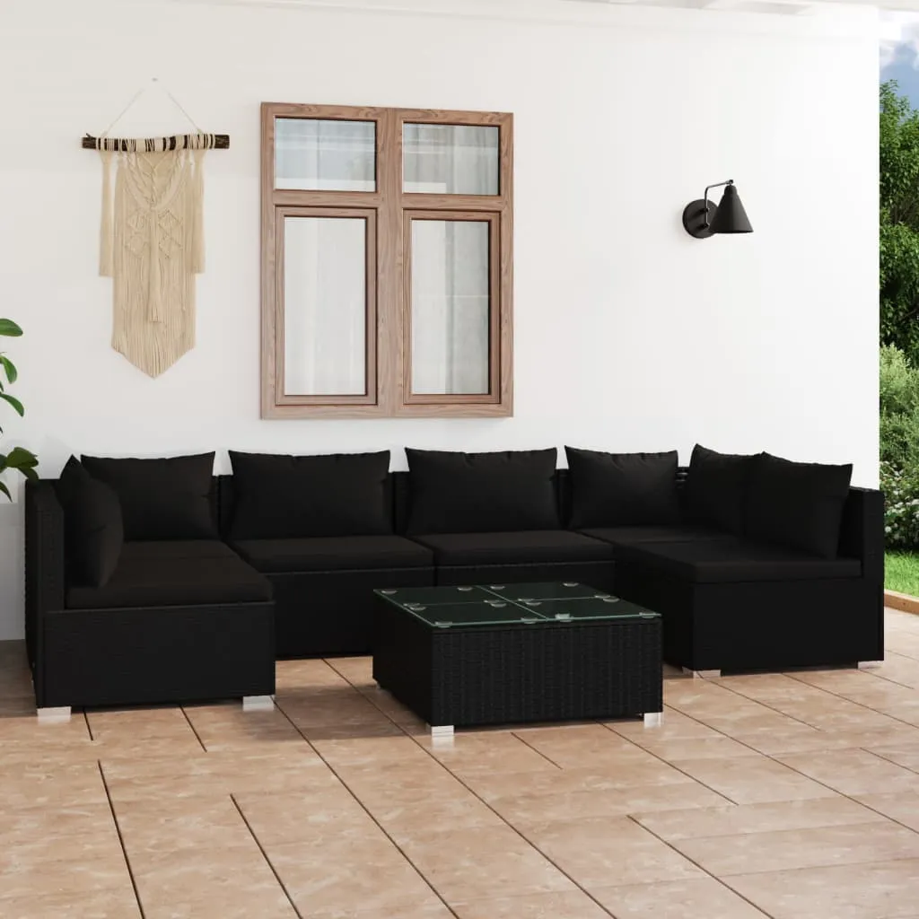 vidaXL Set Divani da Giardino 7 pz con Cuscini in Polyrattan Nero