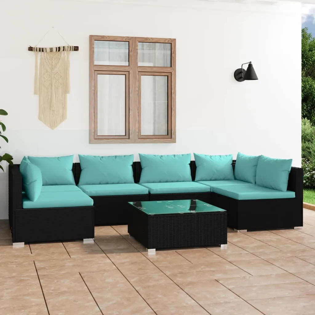 vidaXL Set Salotto da Giardino 7 pz con Cuscini in Polyrattan Nero