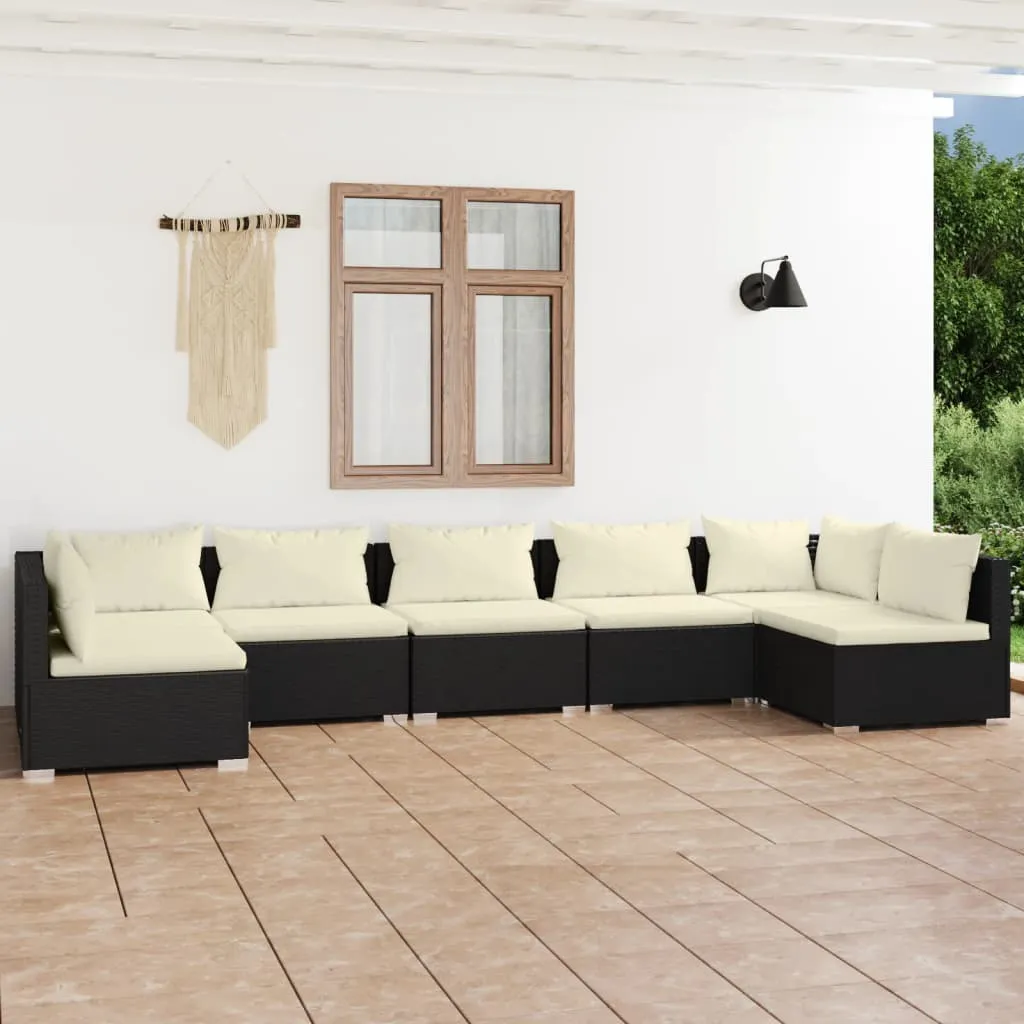 vidaXL Set Salotto da Giardino 7 pz con Cuscini in Polyrattan Nero