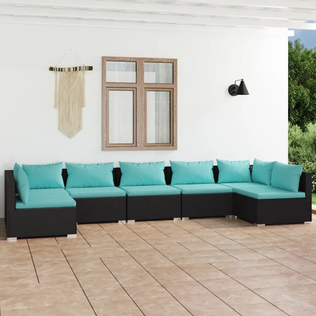 vidaXL Set Divani da Giardino 7 pz con Cuscini in Polyrattan Nero