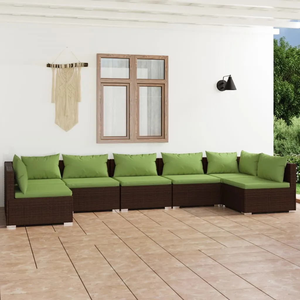 vidaXL Set Divani da Giardino 7 pz con Cuscini in Polyrattan Marrone