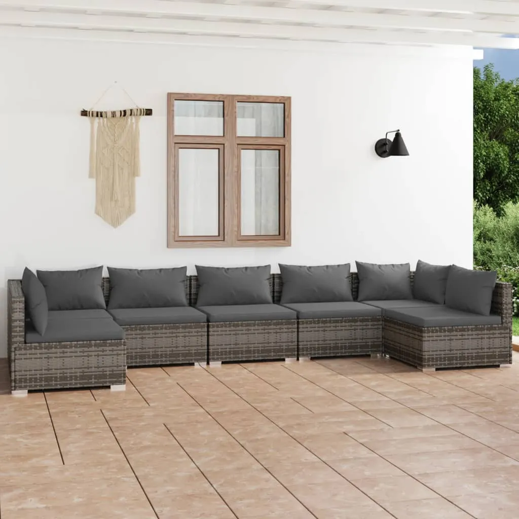 vidaXL Set Divani da Giardino 7 pz con Cuscini in Polyrattan Grigio