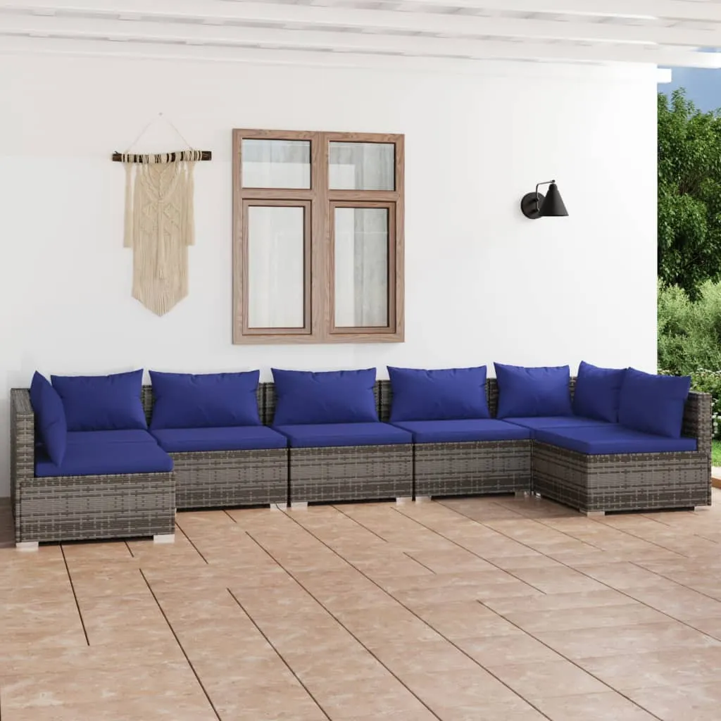 vidaXL Set Divani da Giardino 7 pz con Cuscini in Polyrattan Grigio