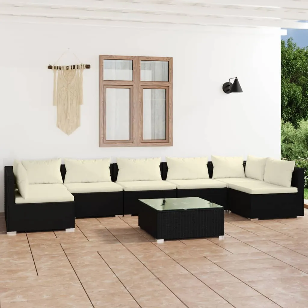 vidaXL Set Salotto da Giardino 8 pz con Cuscini in Polyrattan Nero