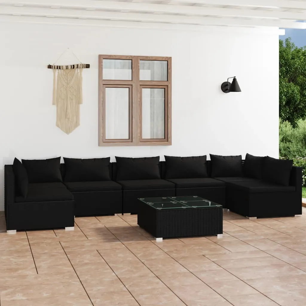 vidaXL Set Divani da Giardino 8 pz con Cuscini in Polyrattan Nero