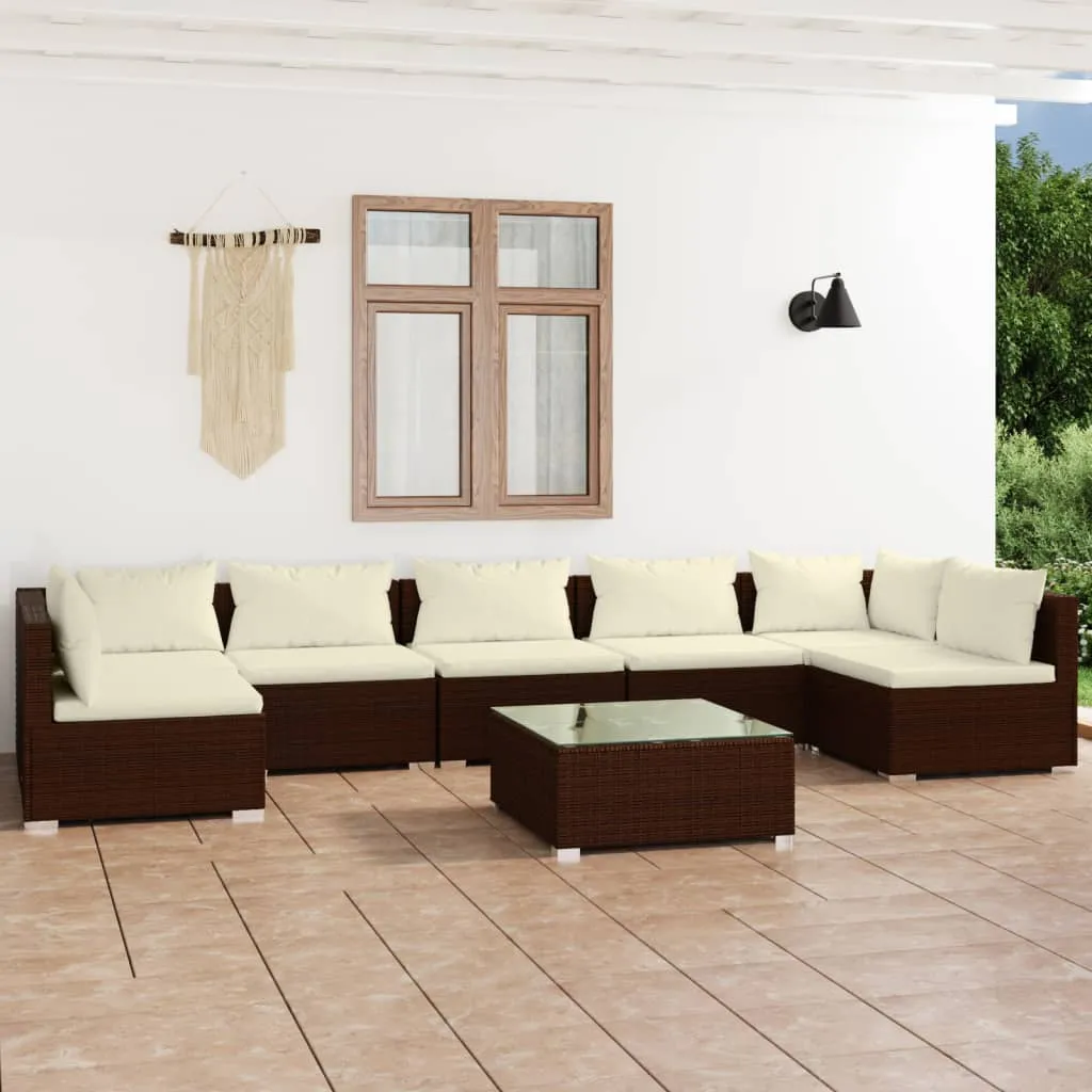 vidaXL Set Divani da Giardino 8 pz con Cuscini in Polyrattan Marrone