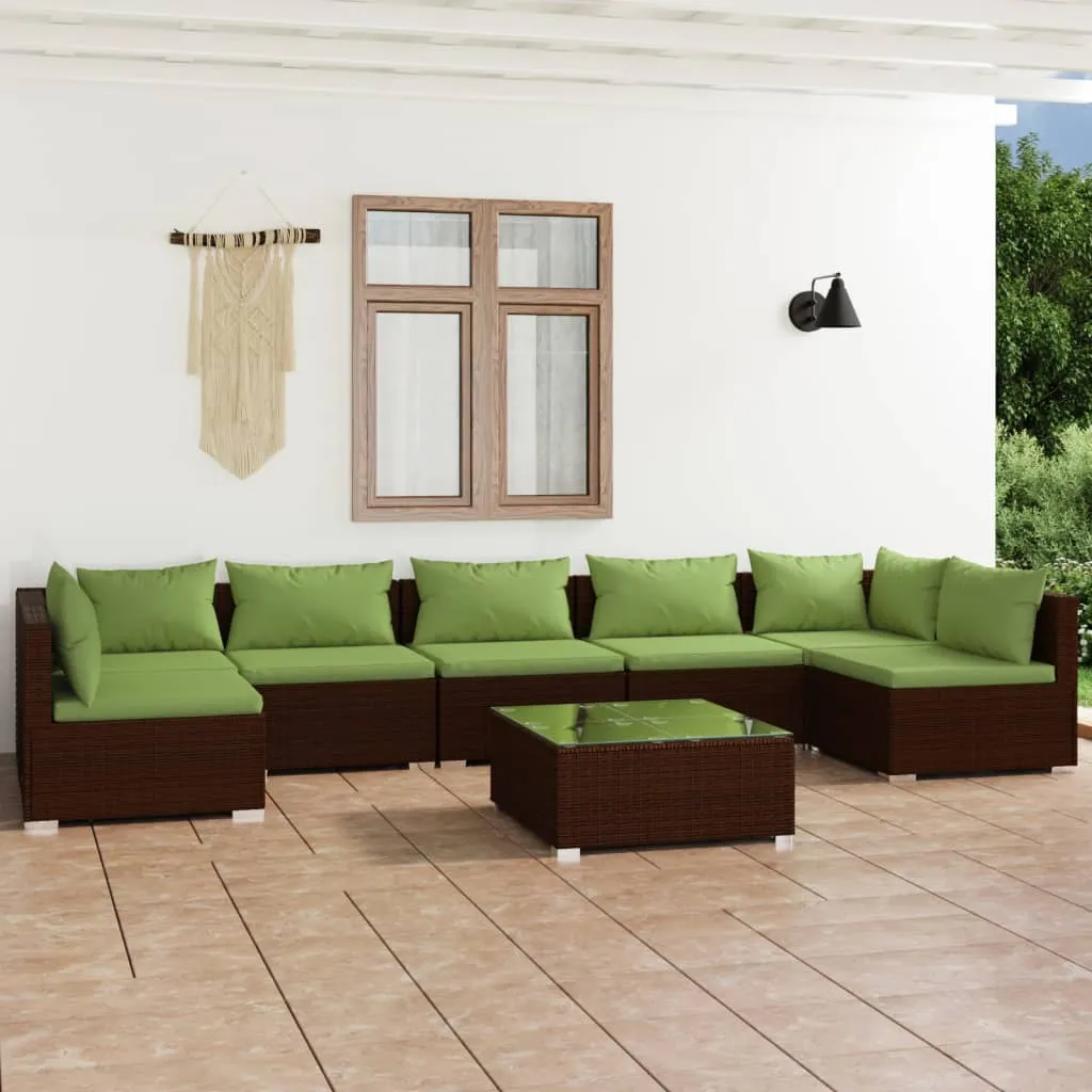 vidaXL Set Divani da Giardino 8 pz con Cuscini in Polyrattan Marrone