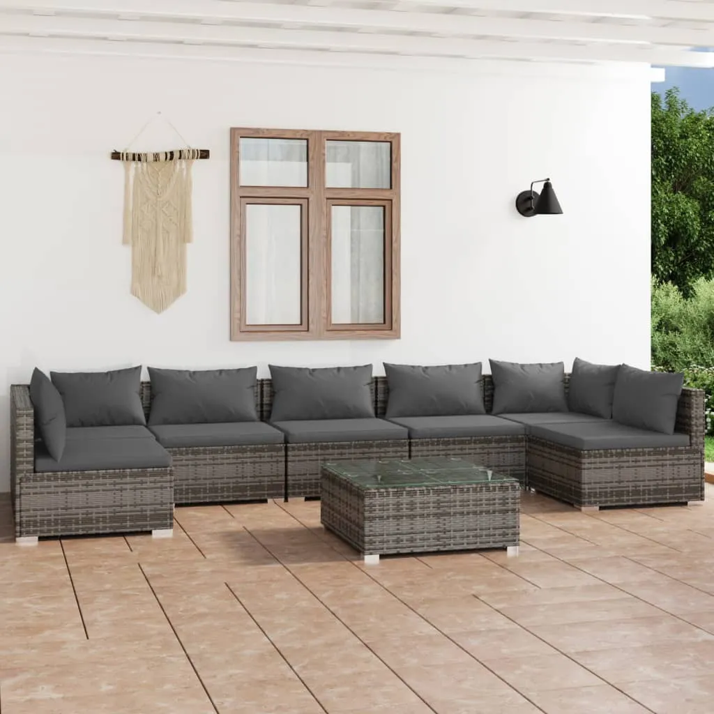 vidaXL Set Divani da Giardino 8 pz con Cuscini in Polyrattan Grigio