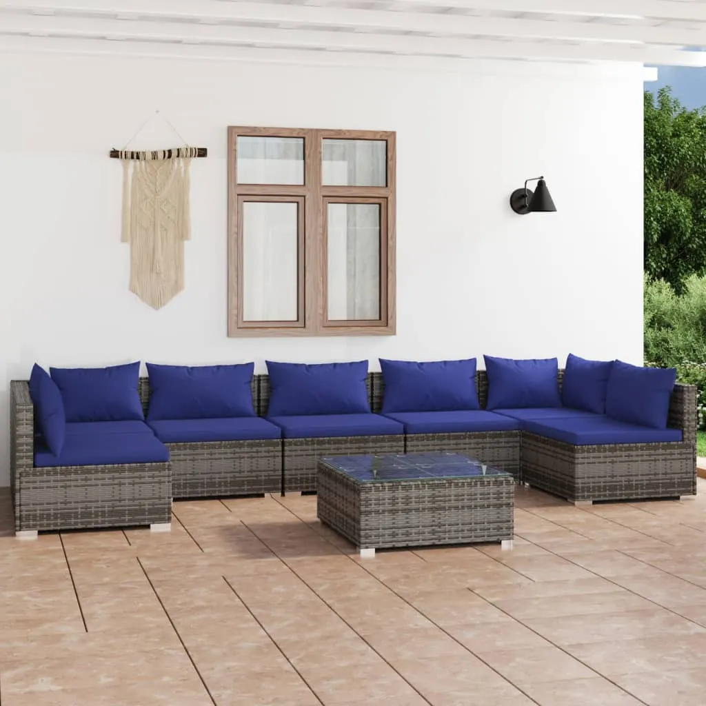 vidaXL Set Divani da Giardino 8 pz con Cuscini in Polyrattan Grigio