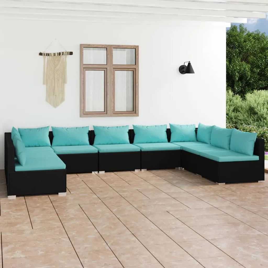 vidaXL Set Divani da Giardino 9 pz con Cuscini in Polyrattan Nero