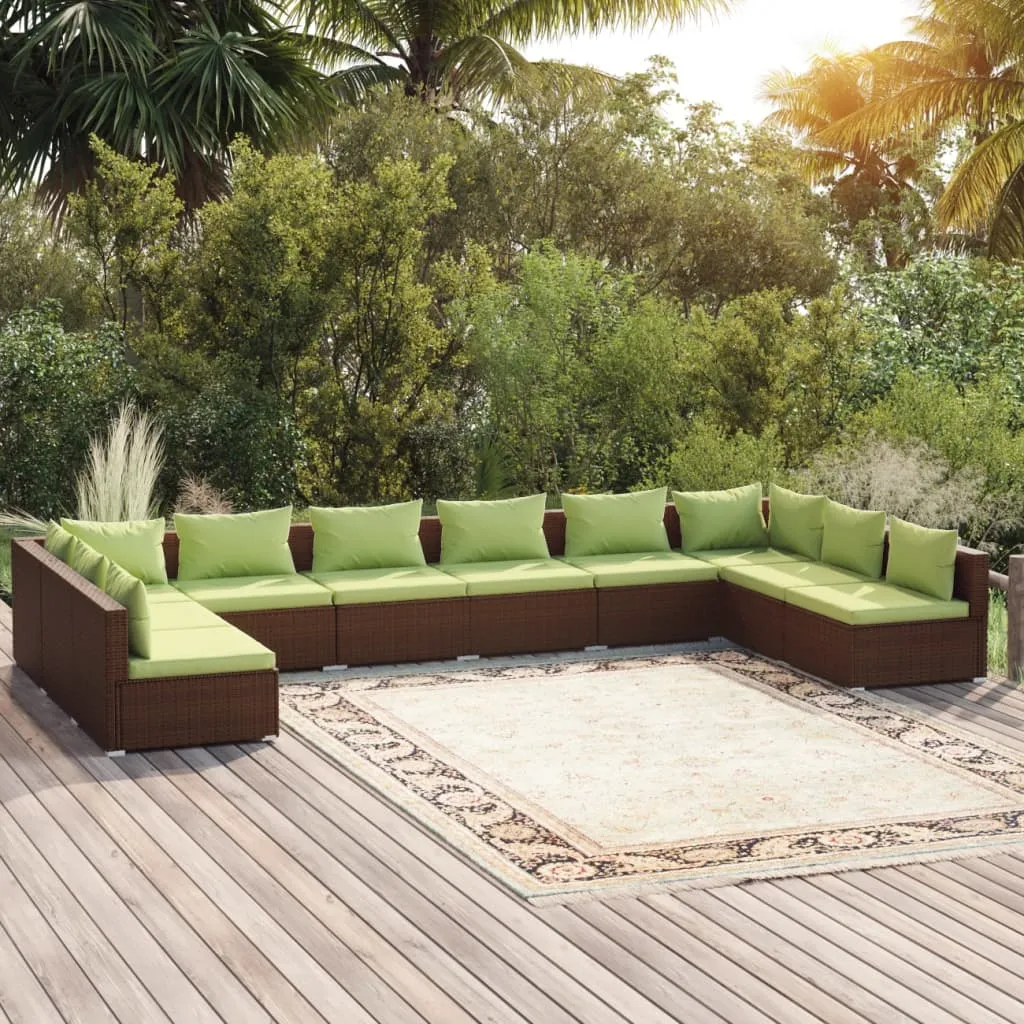 vidaXL Set Divani da Giardino 10 pz con Cuscini in Polyrattan Marrone