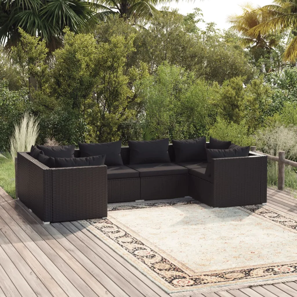 vidaXL Set Mobili da Giardino 6 pz con Cuscini in Polyrattan Nero