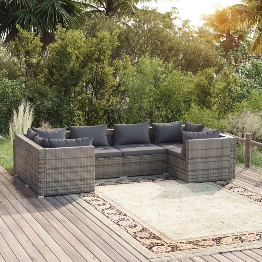 vidaXL Set Divani da Giardino 6 pz con Cuscini in Polyrattan Grigio