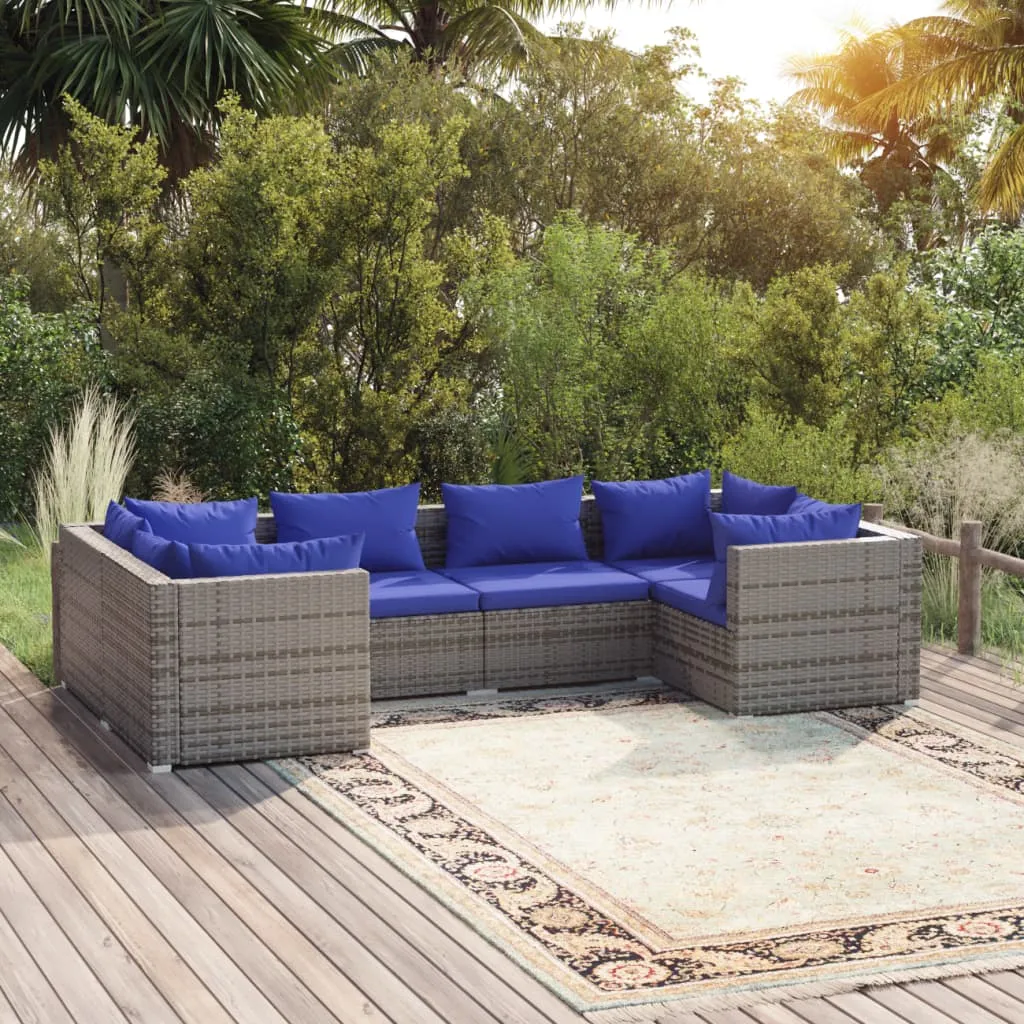 vidaXL Set Divani da Giardino 6 pz con Cuscini in Polyrattan Grigio