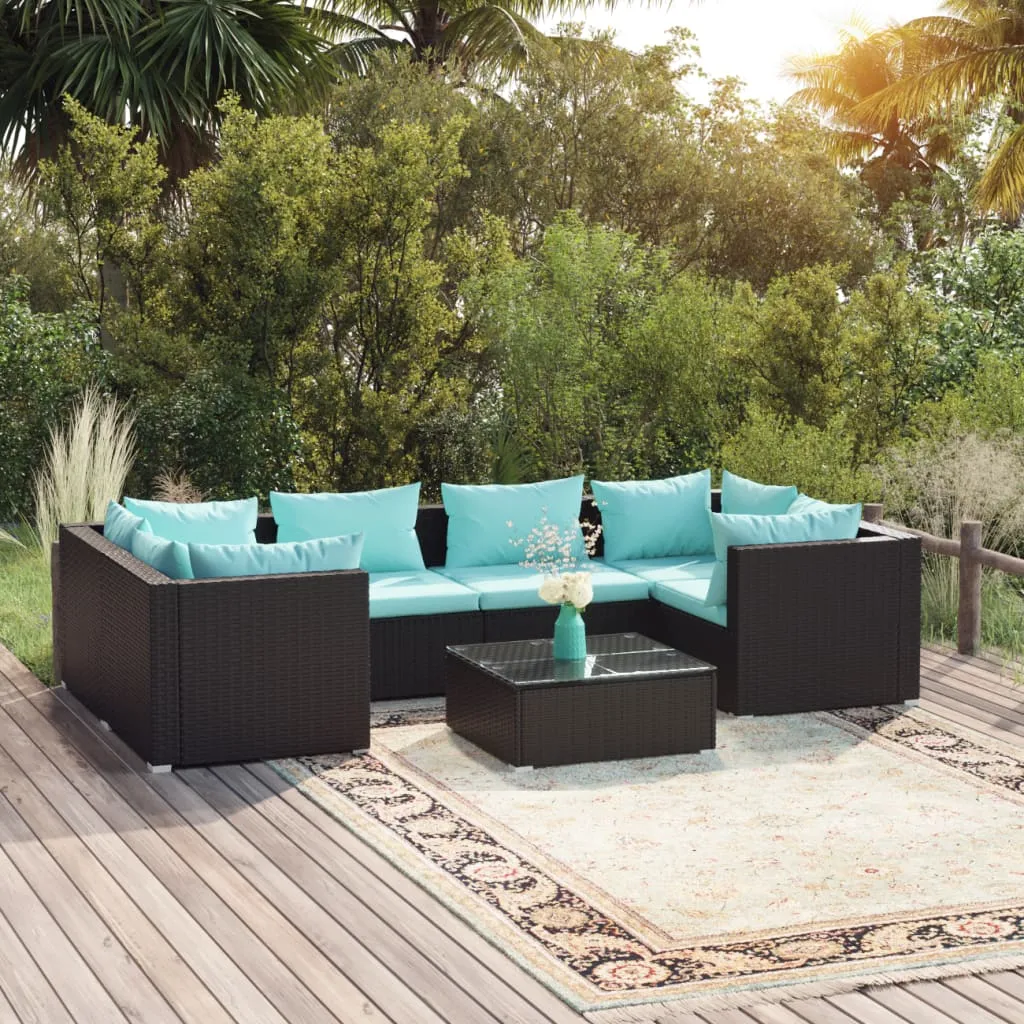 vidaXL Set Salotto da Giardino 7 pz con Cuscini in Polyrattan Nero