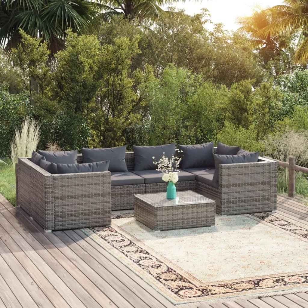 vidaXL Set Divani da Giardino 7 pz con Cuscini in Polyrattan Grigio