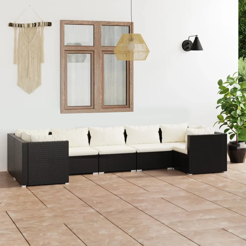 vidaXL Set Divani da Giardino 7 pz con Cuscini in Polyrattan Nero