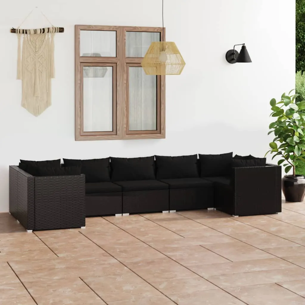 vidaXL Set Divani da Giardino 7 pz con Cuscini in Polyrattan Nero