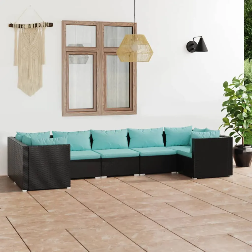 vidaXL Set Divani da Giardino 7 pz con Cuscini in Polyrattan Nero