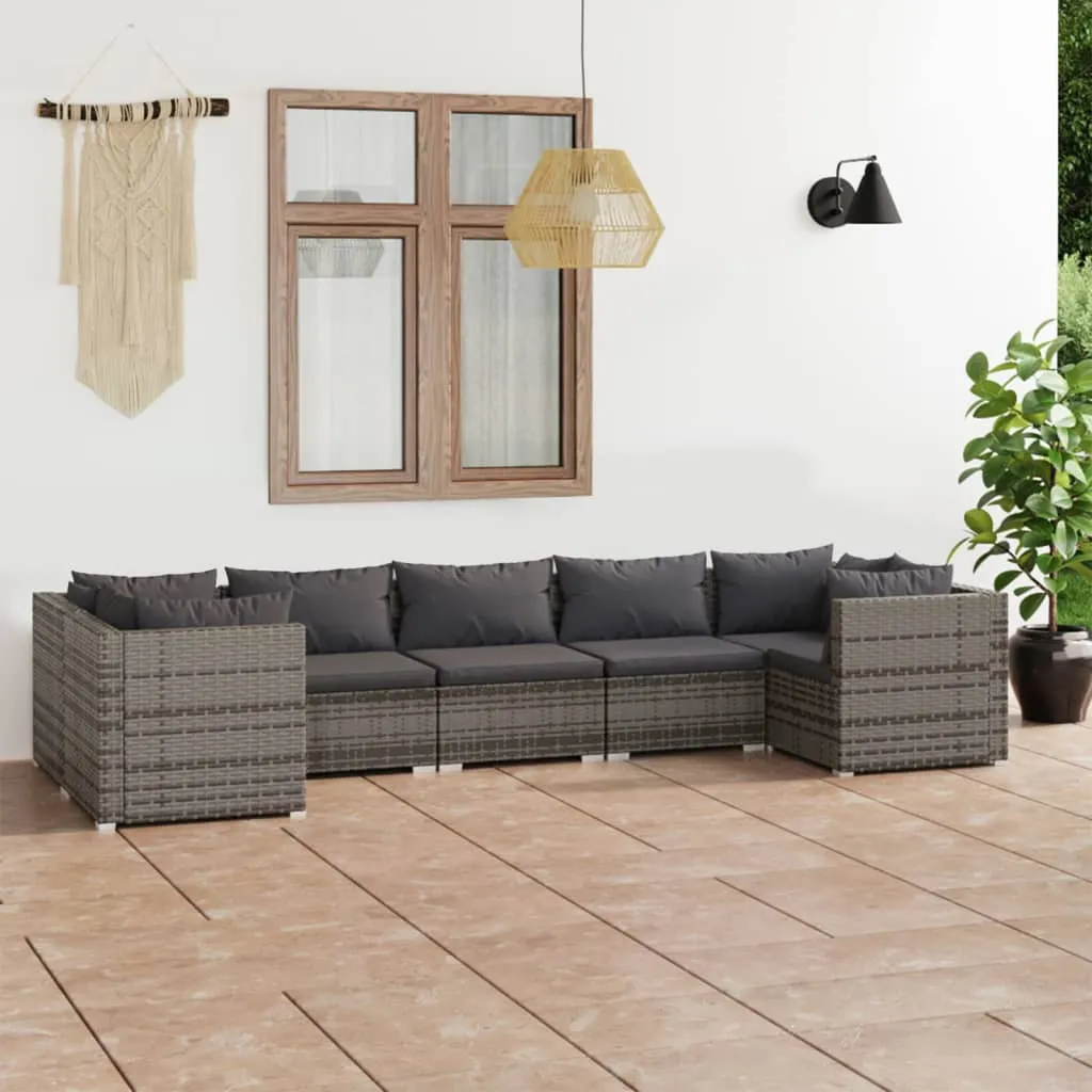 vidaXL Set Divani da Giardino 7 pz con Cuscini in Polyrattan Grigio