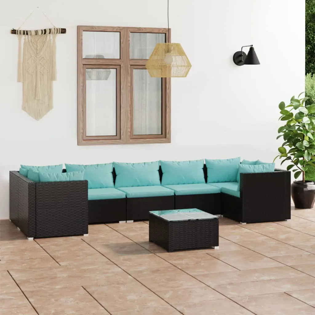 vidaXL Set Divani da Giardino 8 pz con Cuscini in Polyrattan Nero