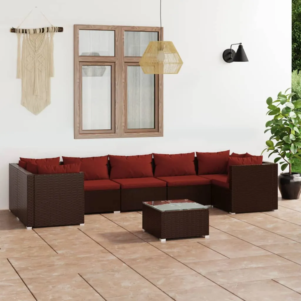 vidaXL Set Divani da Giardino 8 pz con Cuscini in Polyrattan Marrone