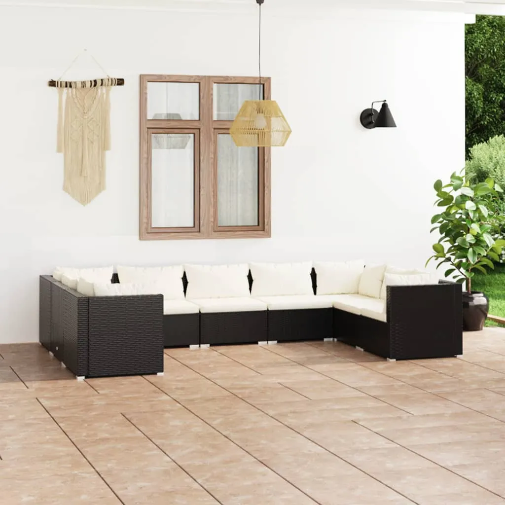 vidaXL Set Divani da Giardino 9 pz con Cuscini in Polyrattan Nero