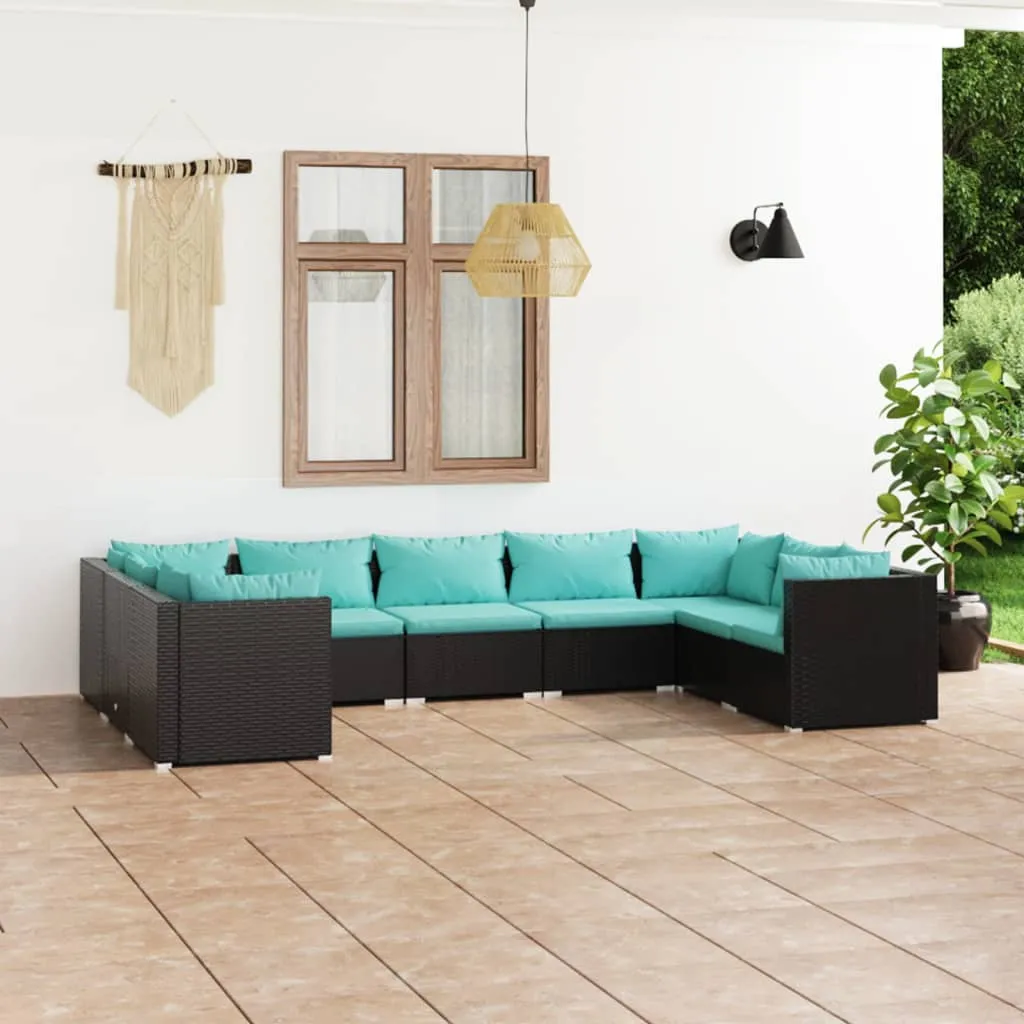 vidaXL Set Divani da Giardino 9 pz con Cuscini in Polyrattan Nero